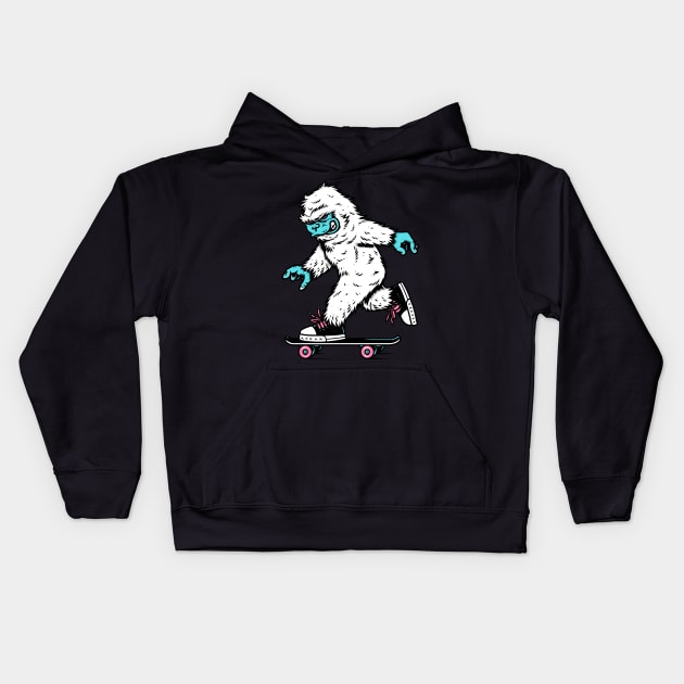 Skateboarding Yeti Kids Hoodie by CyberpunkTees